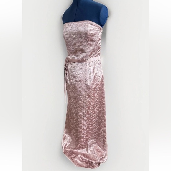 Vtg 90s Y2K Jessica McClintock Pink Floral Embroidered Strapless bow Maxi Dress - Picture 10 of 12
